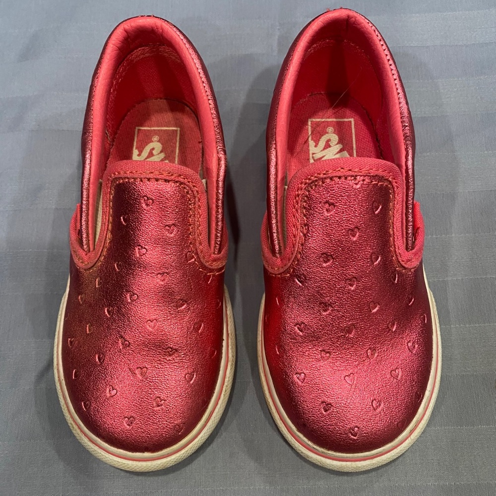 Pink with hearts slip on Vans